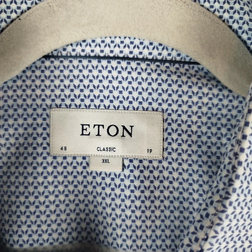 ETON Classic Fit Dress Shirt Blue Geometric Mens 3XL(19 48) Button Long Sleeve